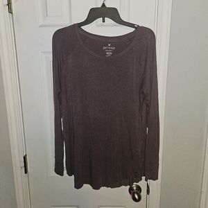 American Eagle Outfitters Women's Long Sleeve Scoop Neck Top - Plum Brown